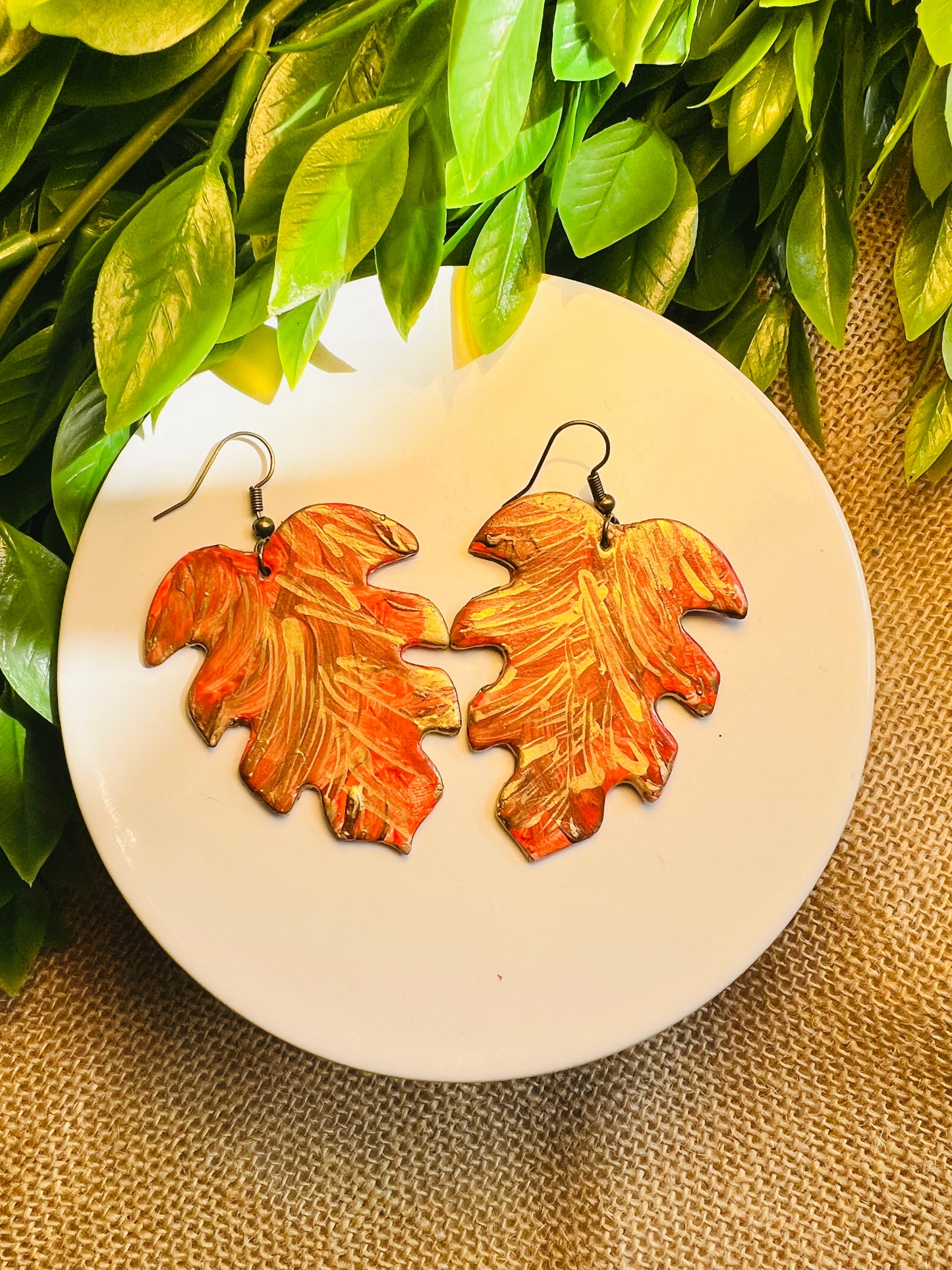 Leaf Hoop Dangles